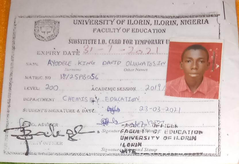 unilorin temporary id card